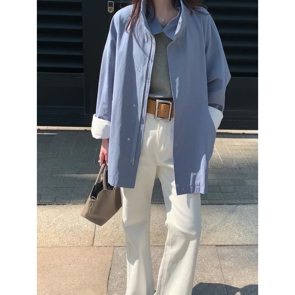 Stand Collar Windbreaker Jacket Women's Loose Long-Sleeved Cardigan Top